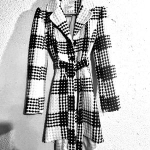 Chic Black and White Checkered Coat
